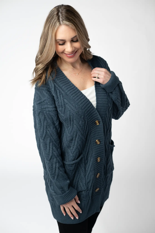 Brooks Button Sweater Cardigan - Navy by Michelle Mae