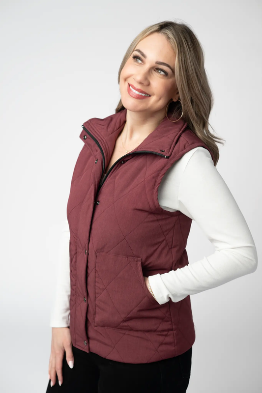 Remy Zip Up Vest - Burgundy by Michelle Mae