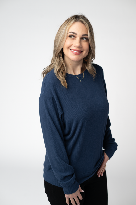 IN STOCK Corrine Ribbed Pullover Top - Navy by Michelle Mae