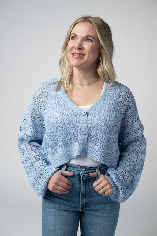 Callie Cropped Cardigan - Sky Blue