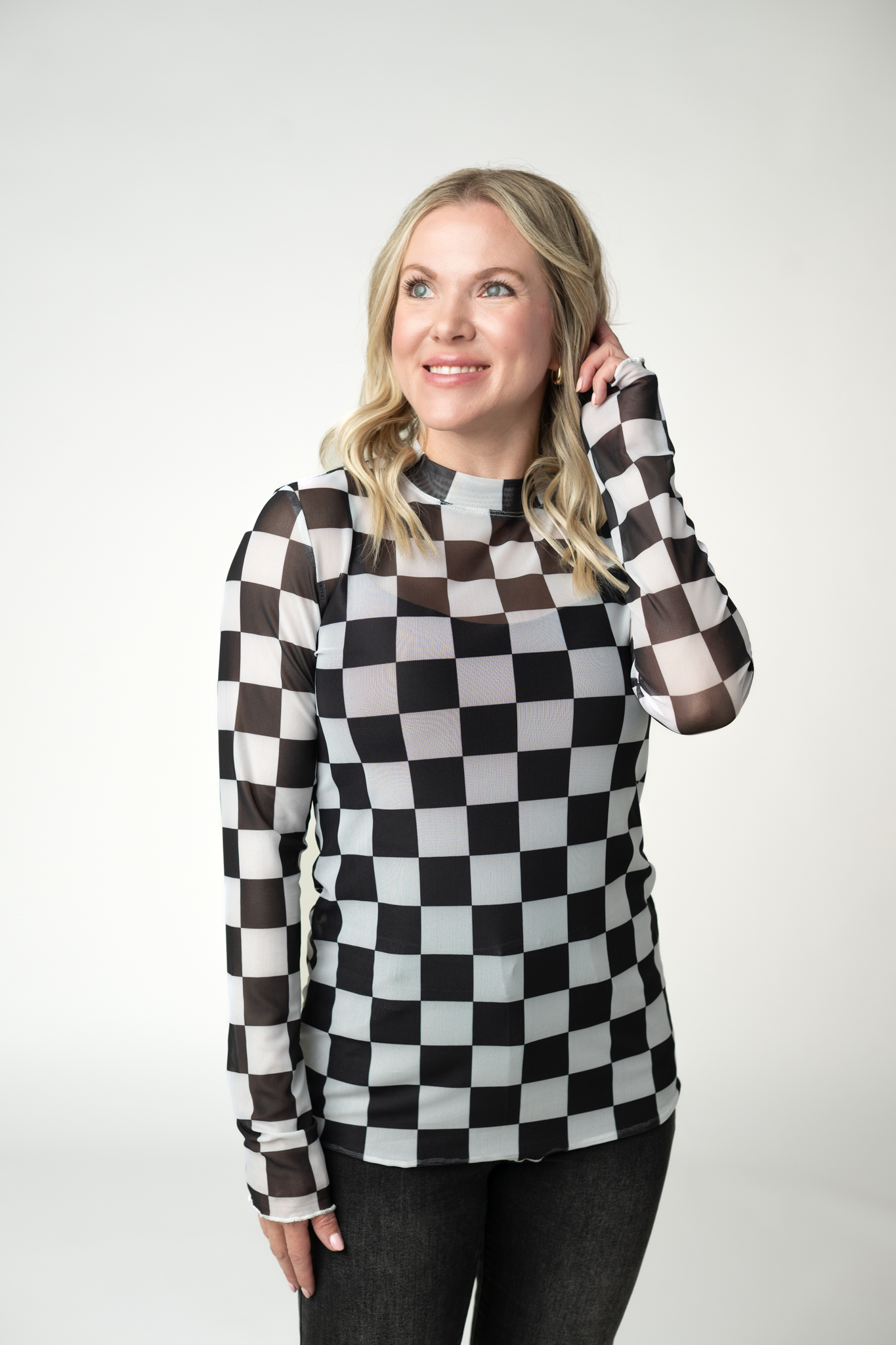 Blair Mesh Long Sleeve Top - Black and White Checkers by Michelle Mae