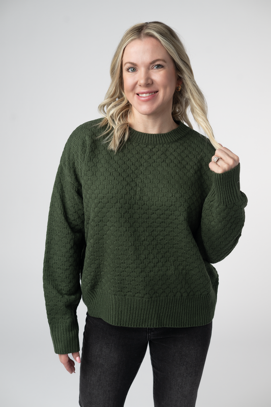 Gianna Cozy Pullover Sweater Olive Crew Neck Fashion Top