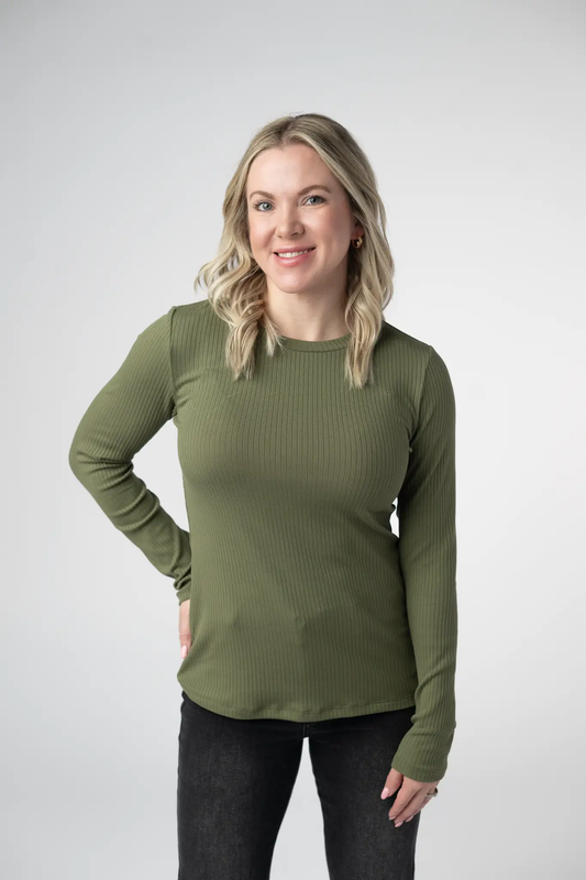 Reese Ribbed Long Sleeve Top - Olive by Michelle Mae