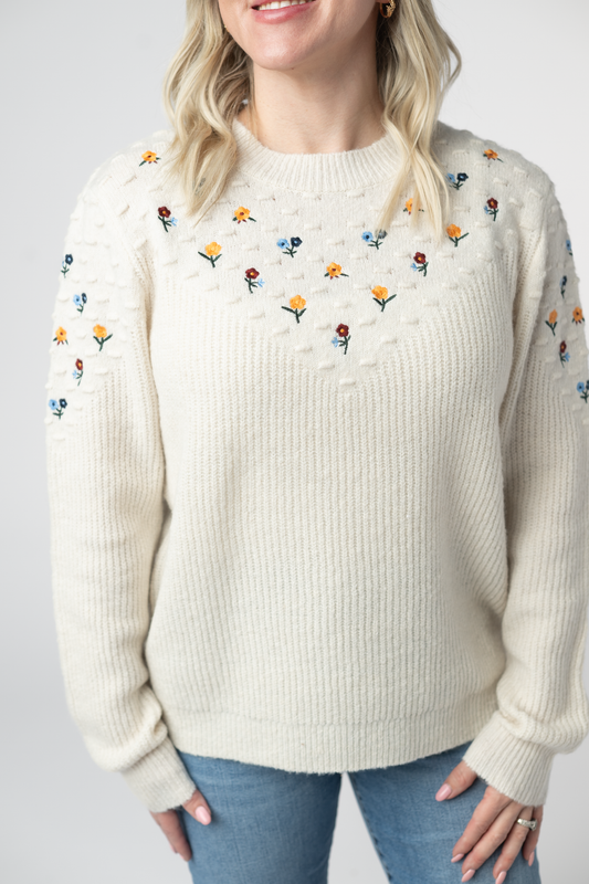 Micro Flower Sweater - Ivory by Michelle Mae