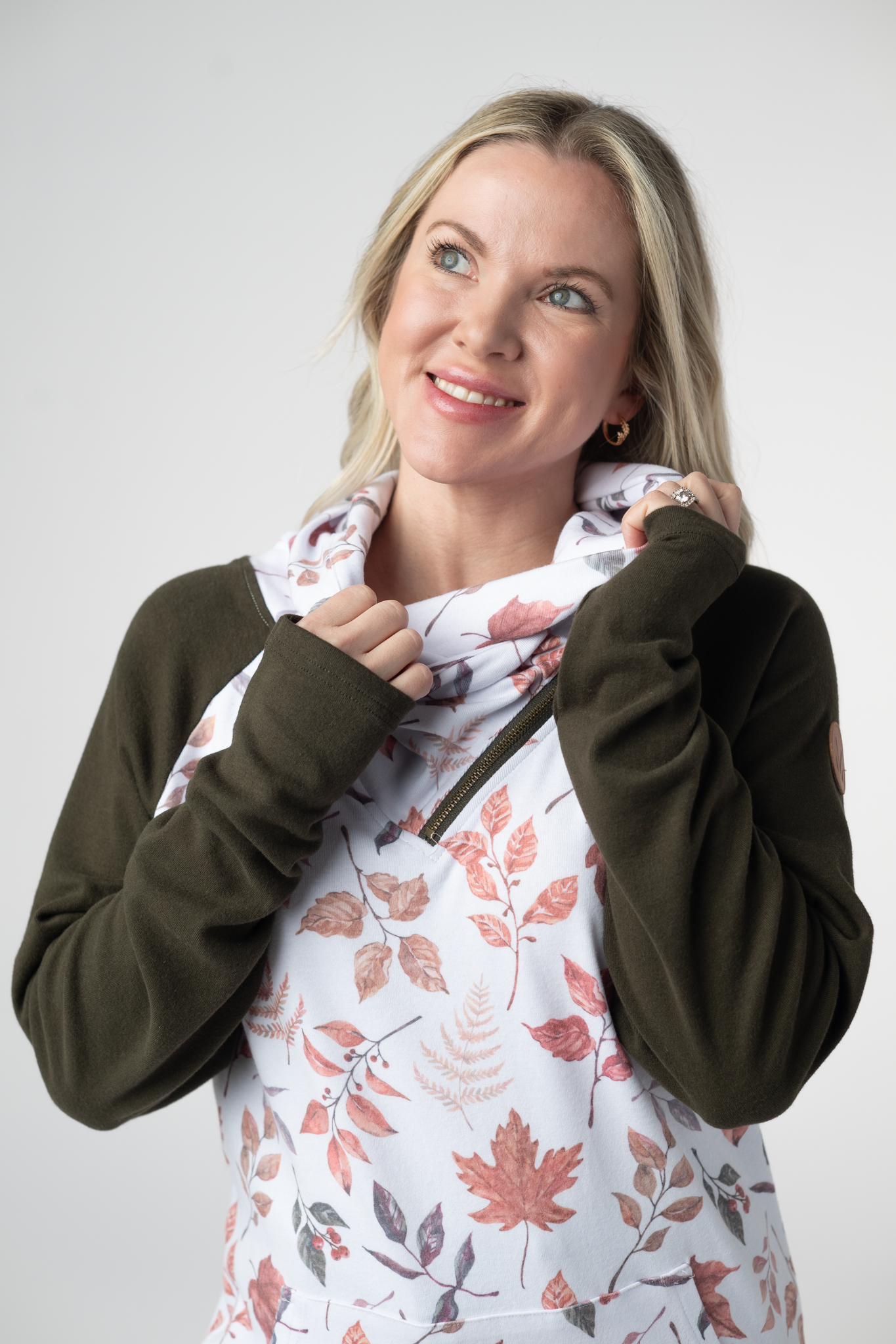 Classic Zoey ZipCowl Sweatshirt - Autumn Leaves and Olive by Michelle Mae