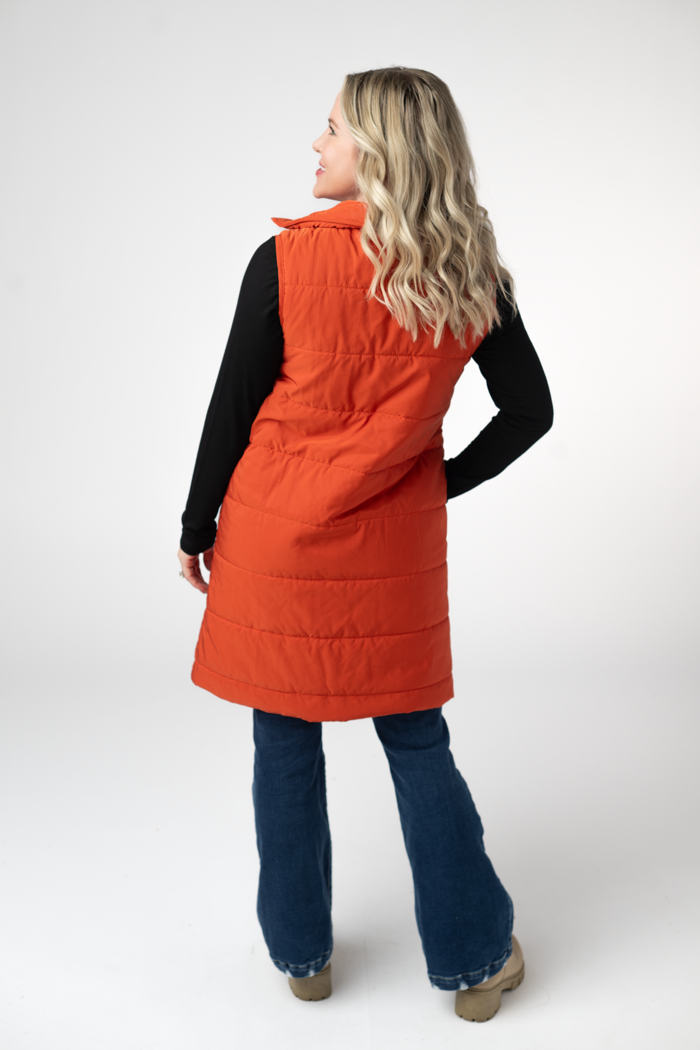 IN STOCK Harlow Long Vest - Pumpkin by Michelle Mae
