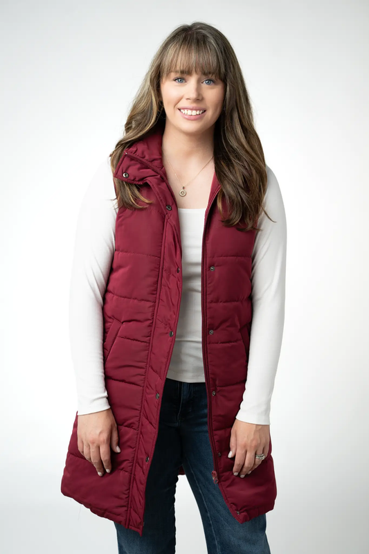 Harlow Long Vest - Burgundy by Michelle Mae