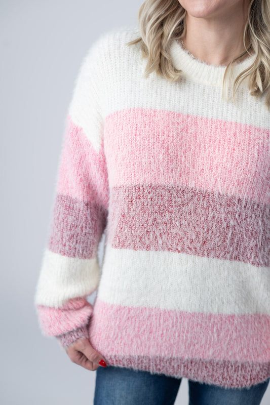 IN STOCK Cozy Block Sweater - VDay Stripes