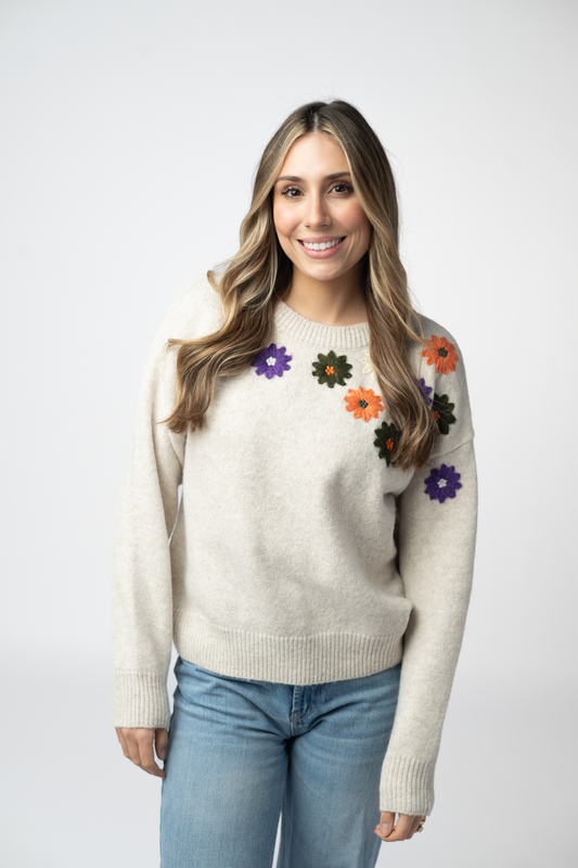 Fall Floral Sweater - Beige by Michelle Mae