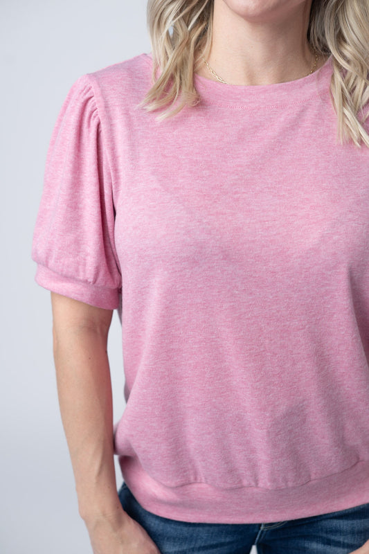 IN STOCK Katie Cozy Top - Heathered Pink
