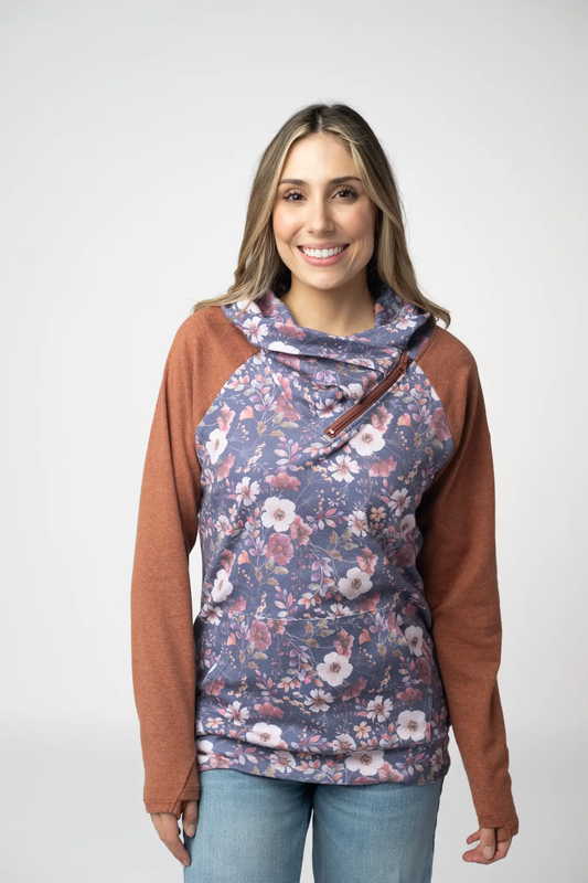 Classic Zoey ZipCowl Sweatshirt - Blushwood Floral and Terra Cotta by Michelle Mae