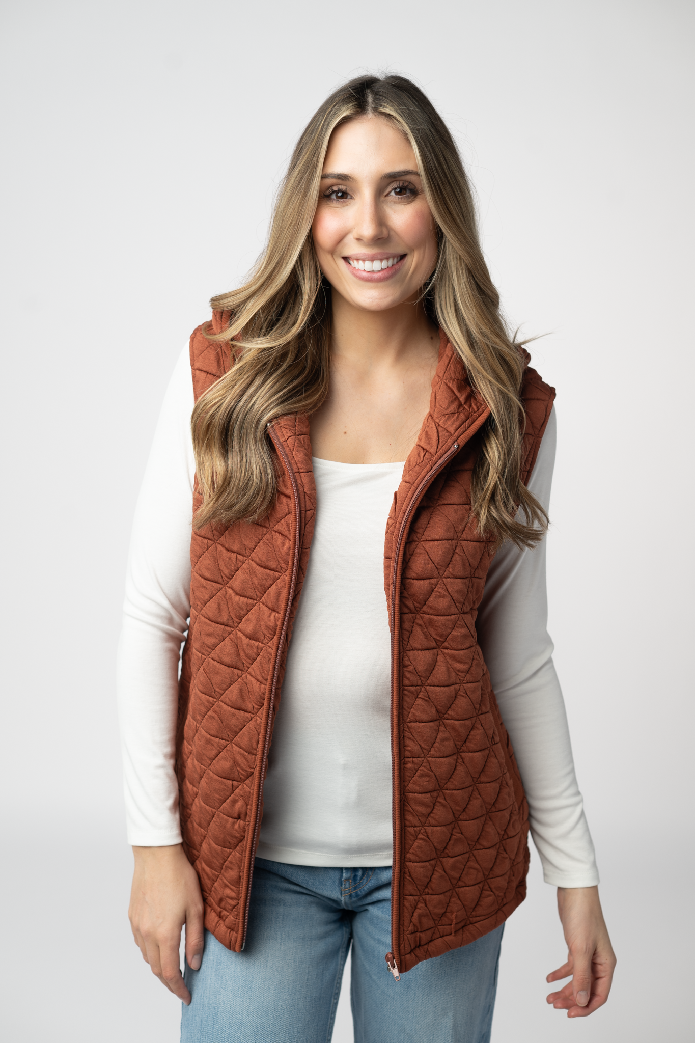 Heather Geometric Hooded Vest - Rust by Michelle Mae