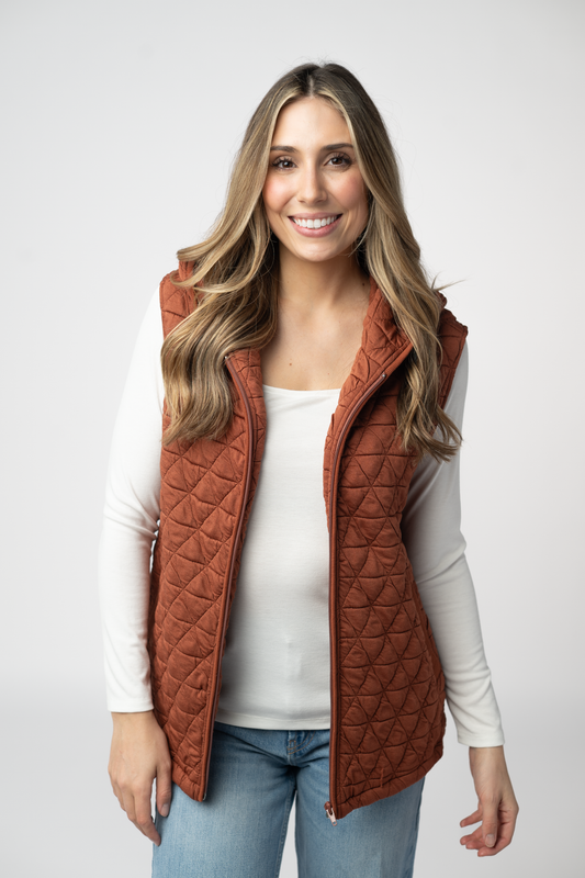 IN STOCK Heather Geometric Hooded Vest - Rust by Michelle Mae