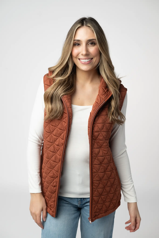 Heather Geometric Hooded Vest - Rust by Michelle Mae