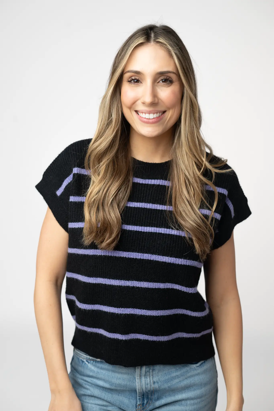Striped Sweater Top - Black and Purple by Michelle Mae