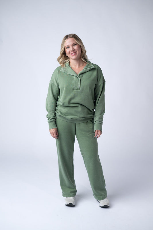 IN STOCK Wide Leg Vintage Wash Bottoms - Olive FINAL SALE