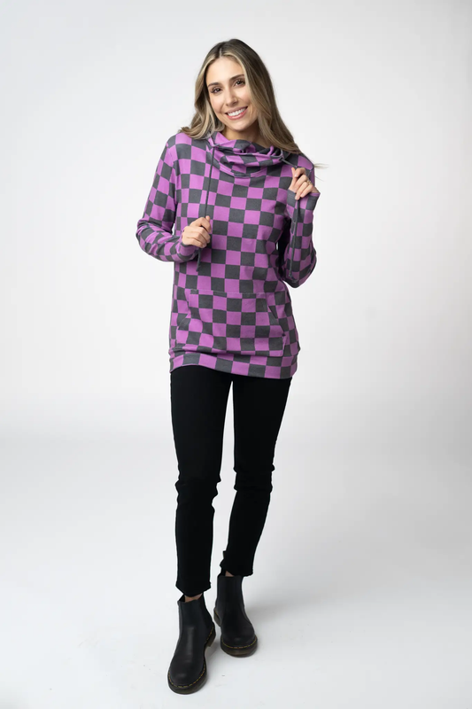 Ashley Hoodie - Black and Purple Checkers by Michelle Mae
