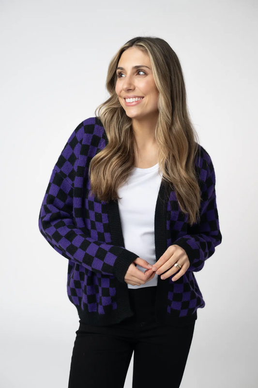 Micro Checkered Cardigan - Black and Purple by Michelle Mae