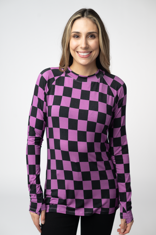 IN STOCK Blair Long Sleeve Top - Black and Purple Checkers by Michelle Mae