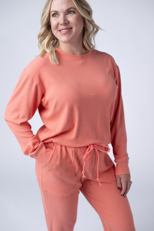 Corrine Ribbed Pullover Top - Coral