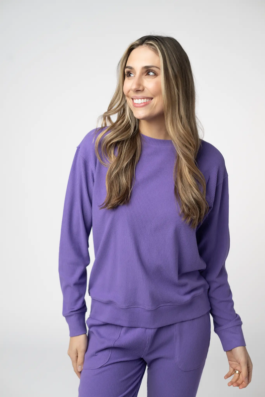 Corrine Ribbed Pullover Top - Purple by Michelle Mae