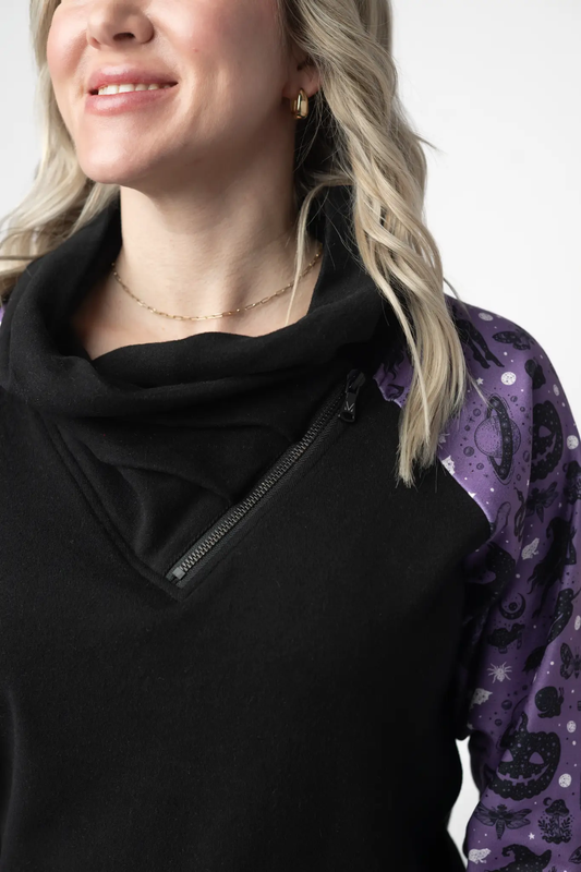 Zoey ZipCowl Sweatshirt - I Put A Spell On You and Black by Michelle Mae