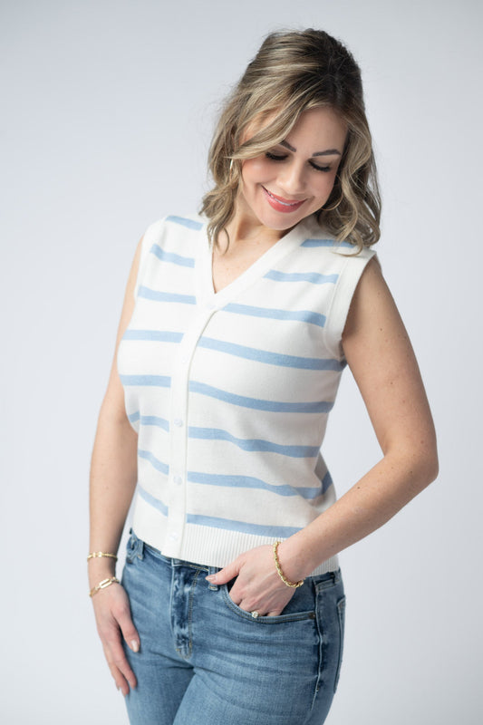 IN STOCK Lucy Striped Button Tank - Sky Blue