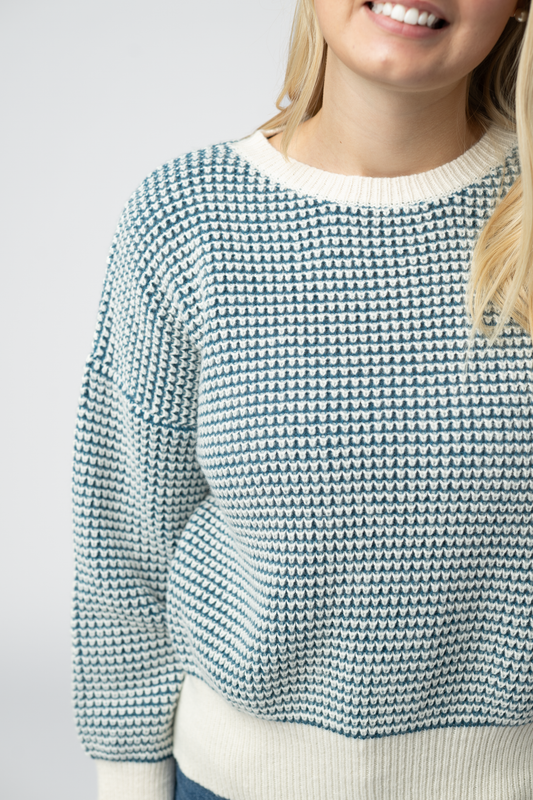 Charlotte Sweater - Teal and Ivory by Michelle Mae