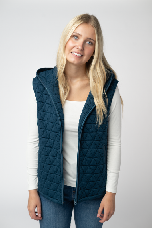 IN STOCK Heather Geometric Hooded Vest - Teal by Michelle Mae