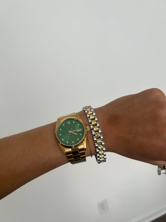 DIAMOND TWO TONED WATCH BAND BRACELET by Chansuttpearls