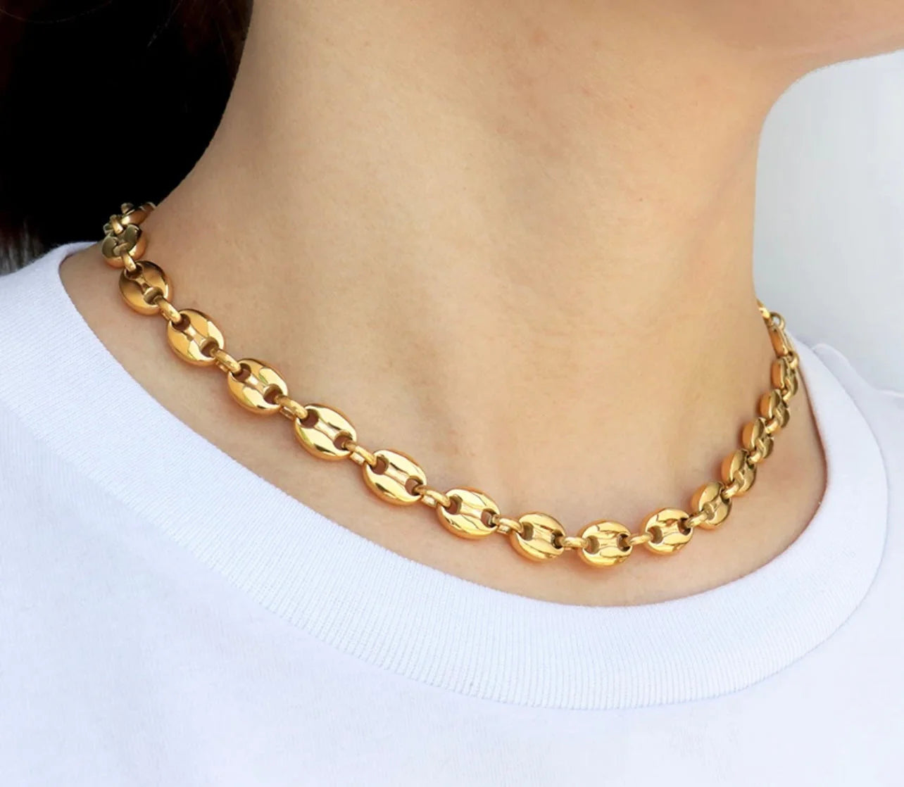 Coffee Bean Water-resistant 18k Gold-plated Necklace by Knitted Grace Boutique