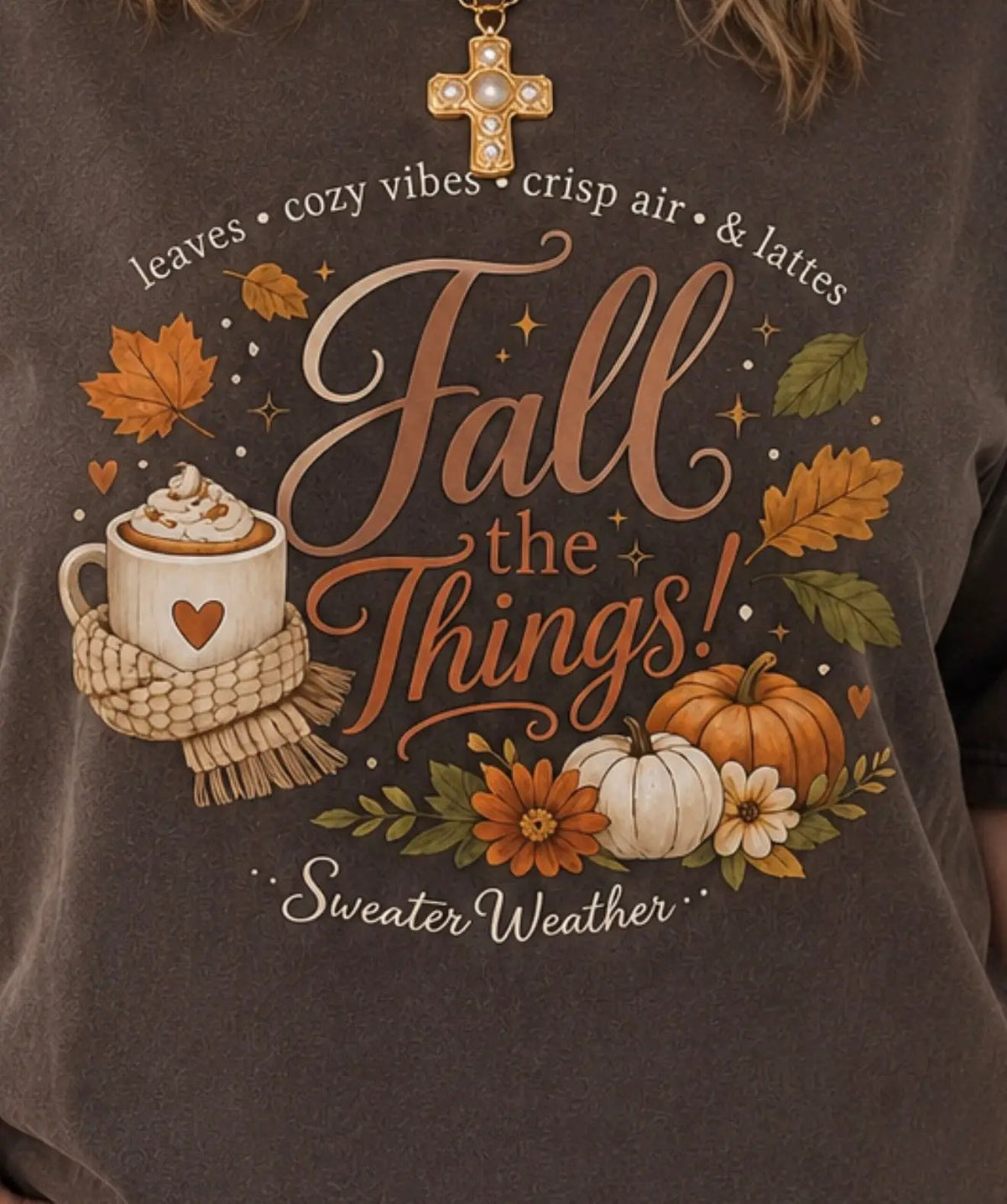 Womens Cozy Fall Coffee Pumpkin Tee Espresso Dyed Vintage Graphic Autumn Apparel by Knitted Grace