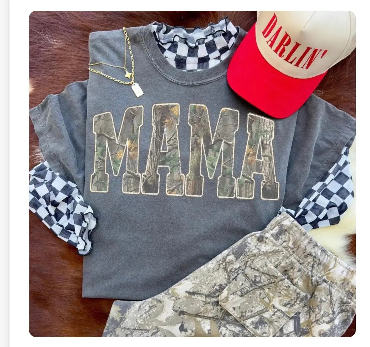 Mama Camo Letters on Comfort Colors Pepper T Shirt by Knitted Grace Boutique