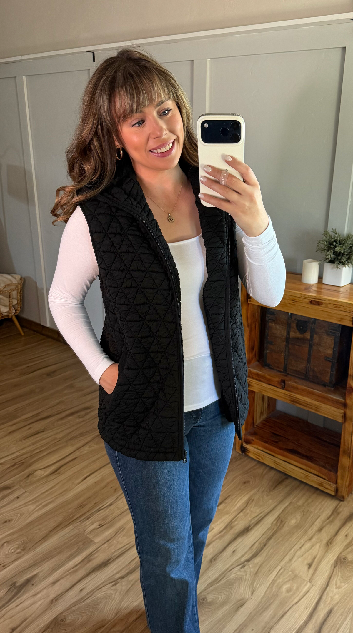IN STOCK Heather Geometric Hooded Vest - Black by Michelle Mae