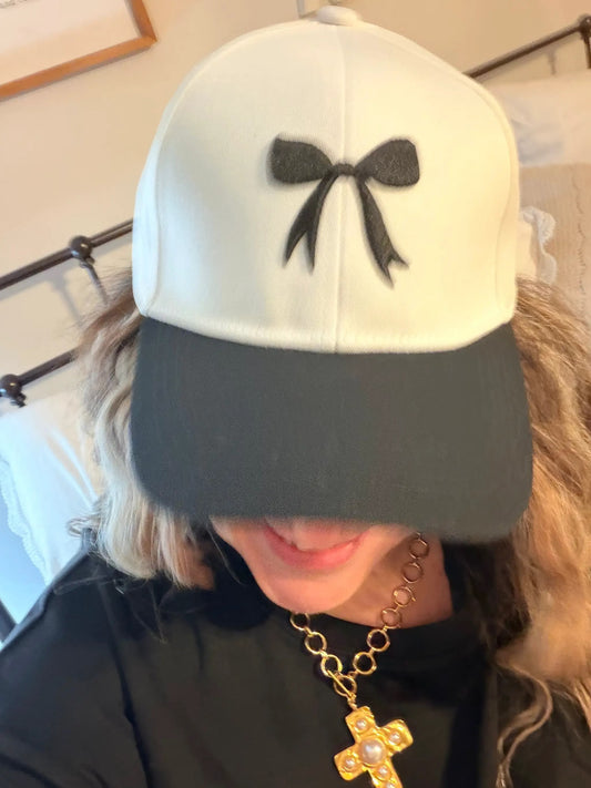Coquette Black Bow Hat by Knitted Grace Boutique