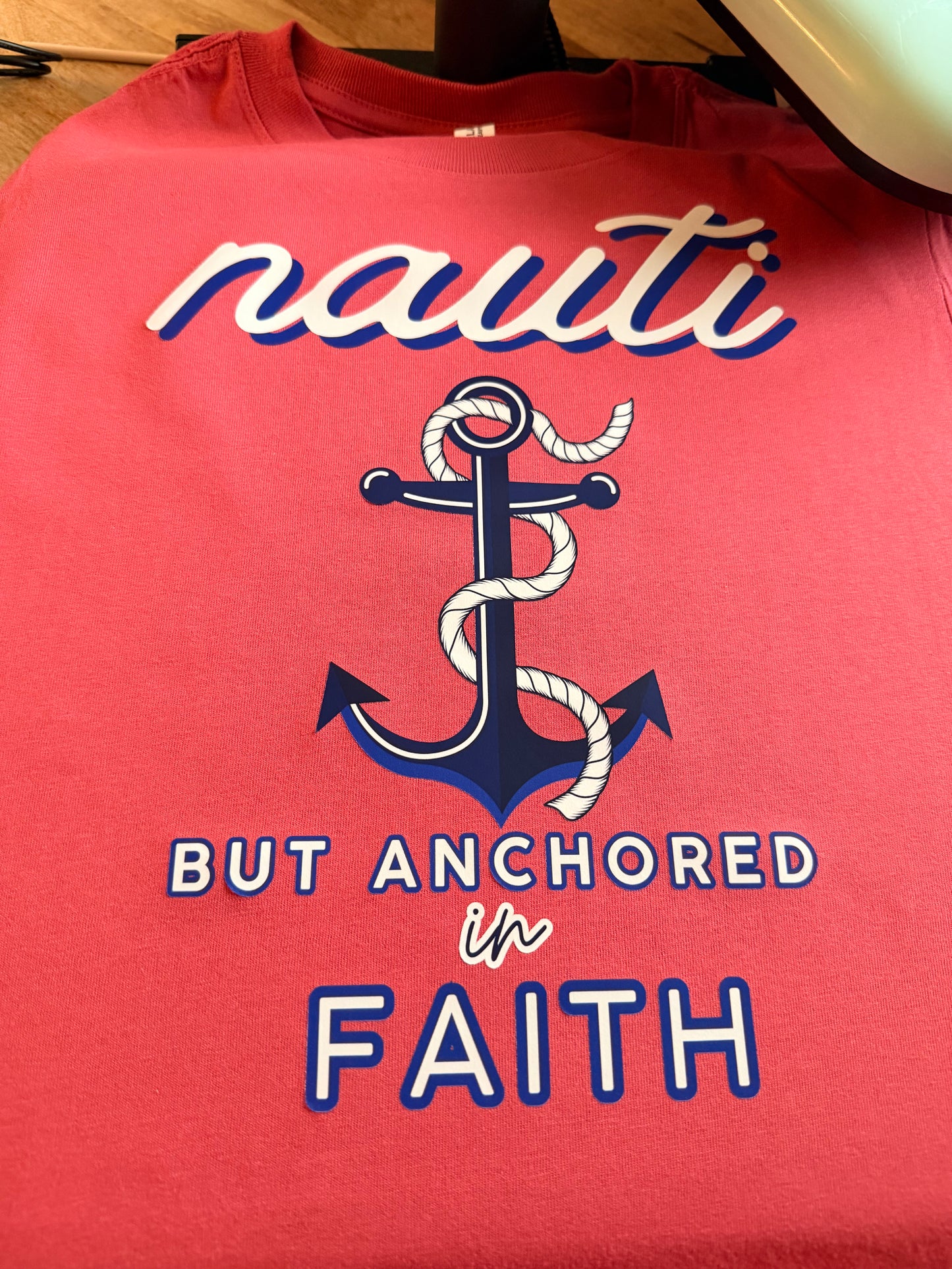 Nauti But Anchored in Faith Midi-Length Ladies T-Shirt