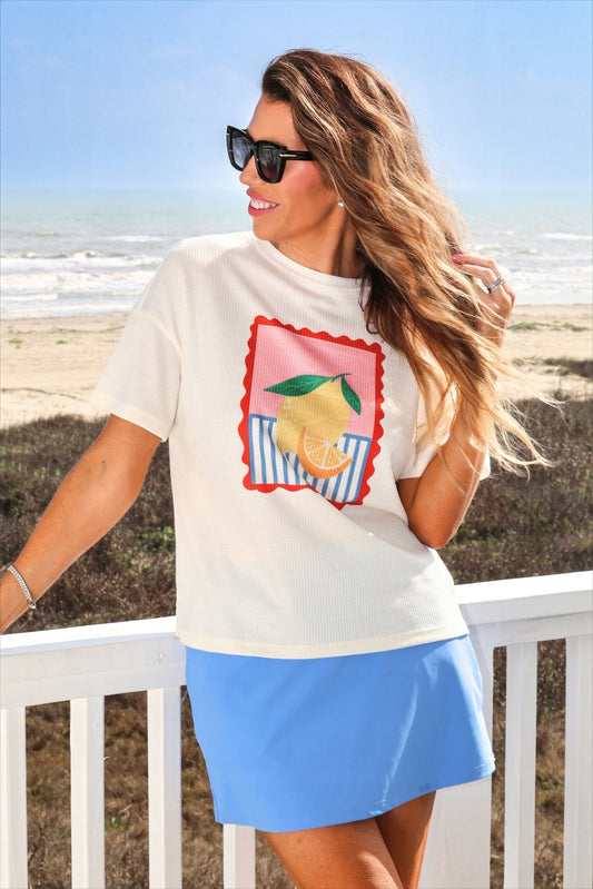 Weekend Waffle Tee- Lemon by Jess Lea