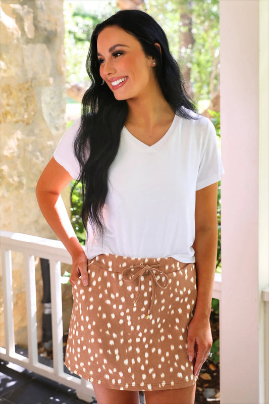 Oh Deer Skort With Fawn Print Built In Shorts And Stretch Waistband by Jess Lea