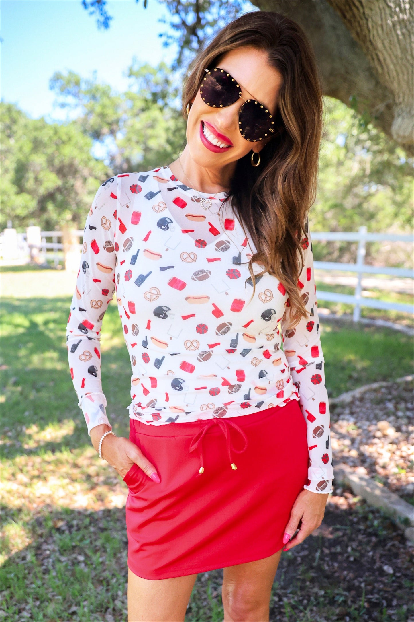 PREORDER- Alyssa Mesh Top- Red Tailgate by Jess Lea