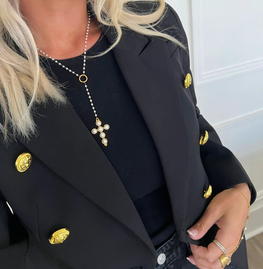 LARIAT PEARL CROSS NECKLACE by Chansuttpearls