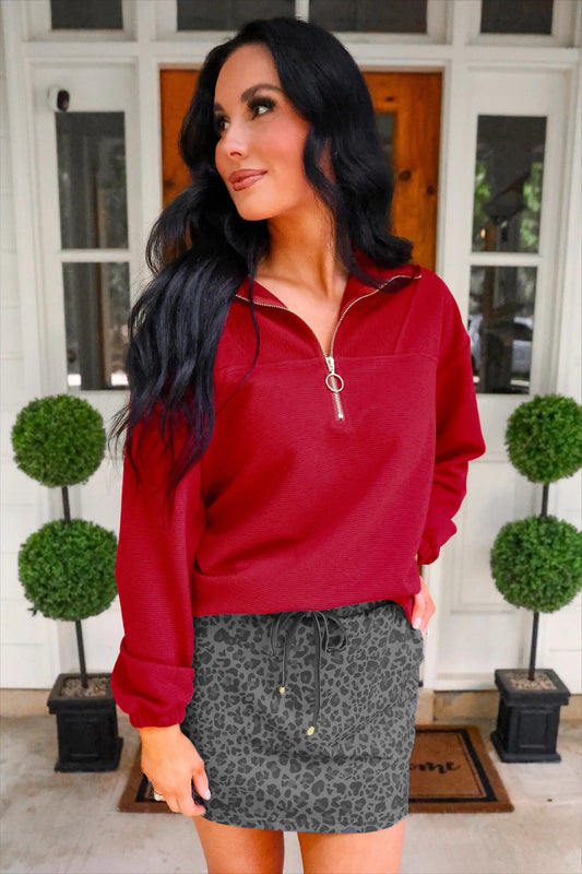 Levi Ribbed Quarter Zip Pullover Red Cozy Ribbed Top by Jess Lea