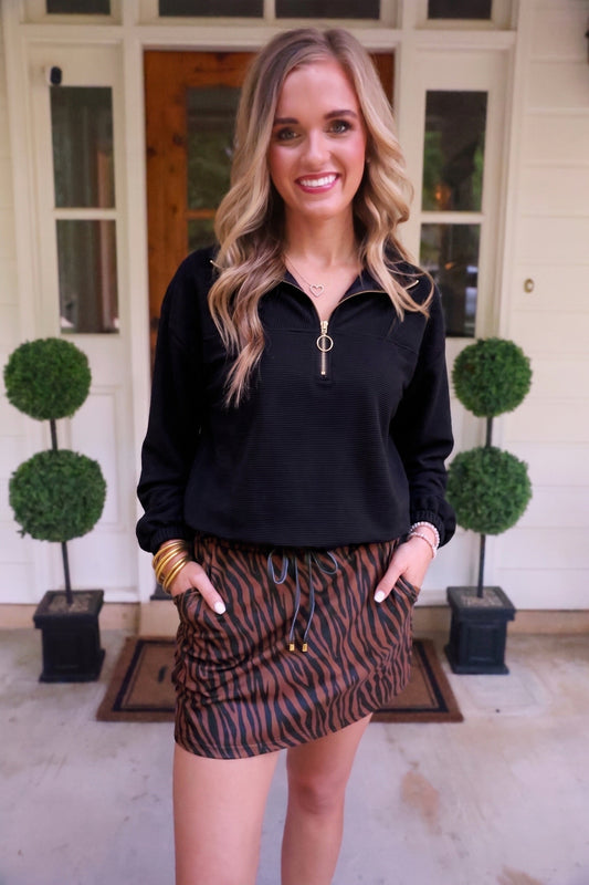 Preorder Levi Ribbed Quarter Zip Pullover Black 100 Percent Polyester Cozy by Jess Lea