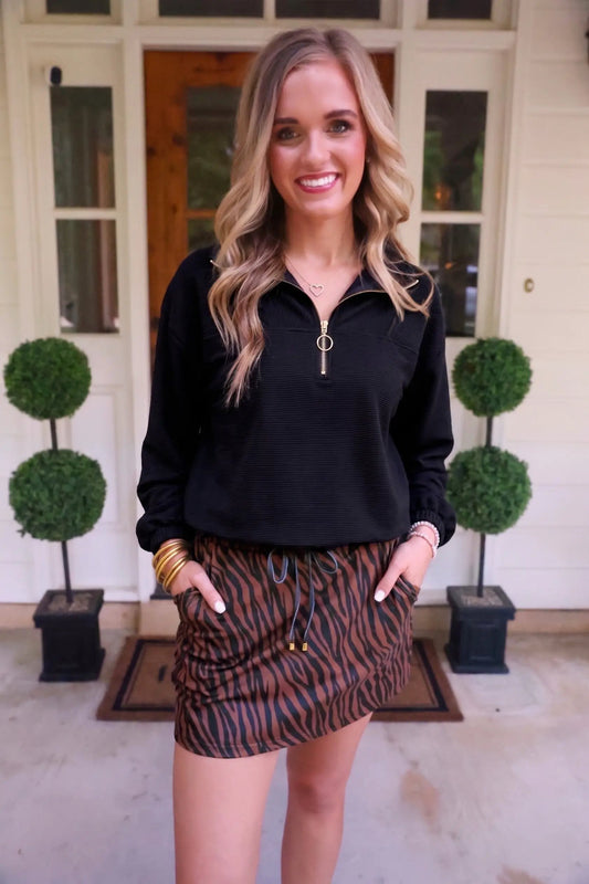 Preorder Levi Ribbed Quarter Zip Pullover Black 100 Percent Polyester Cozy by Jess Lea