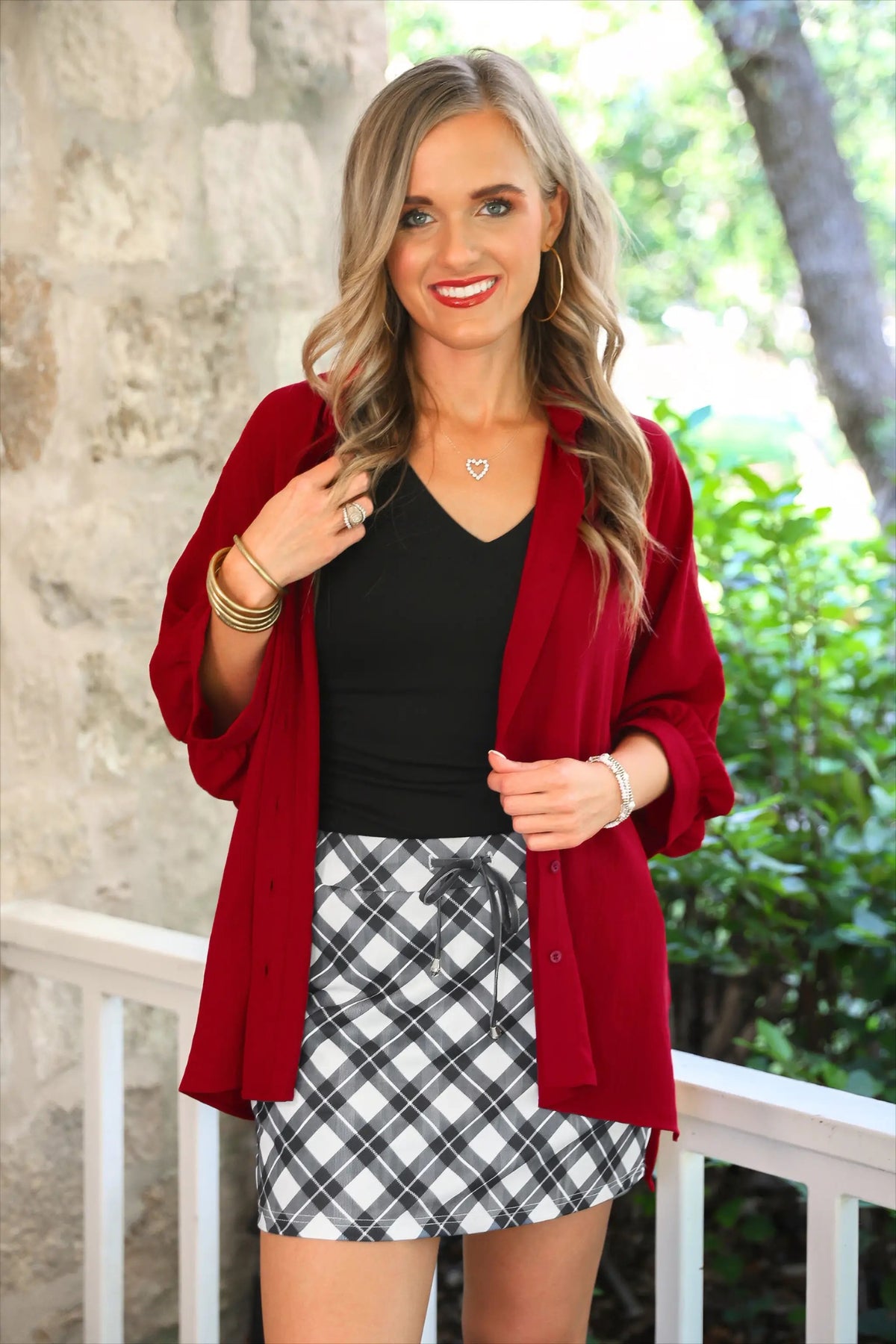 Midnight Plaid Skort with Stretchy Waistband and Drawstring by Jess Lea