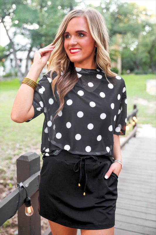 Emma Mesh Tee After Dark Polka Dot Preorder Top Online by Jess Lea
