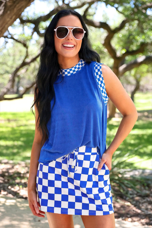 PREORDER- Let's Go Checkered Skort- Blue by Jess Lea
