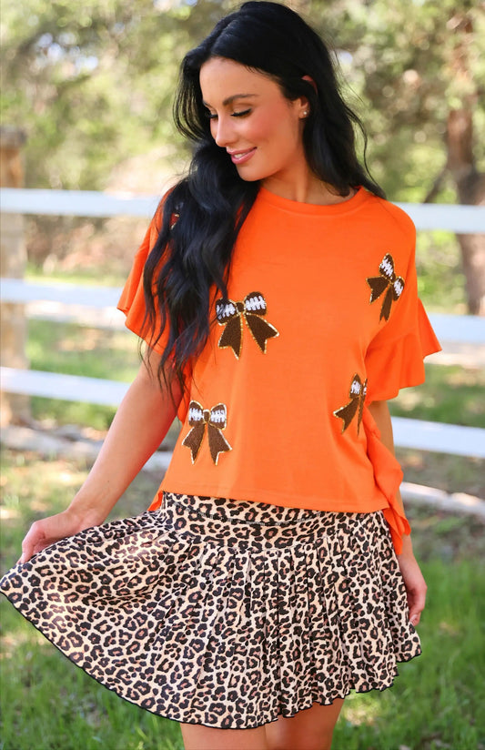 PREORDER- Sideline Sparkle Ruffle Top- Orange by Jess Lea