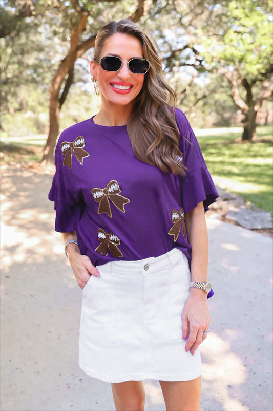 PREORDER- Sideline Sparkle Ruffle Top- Purple by Jess Lea