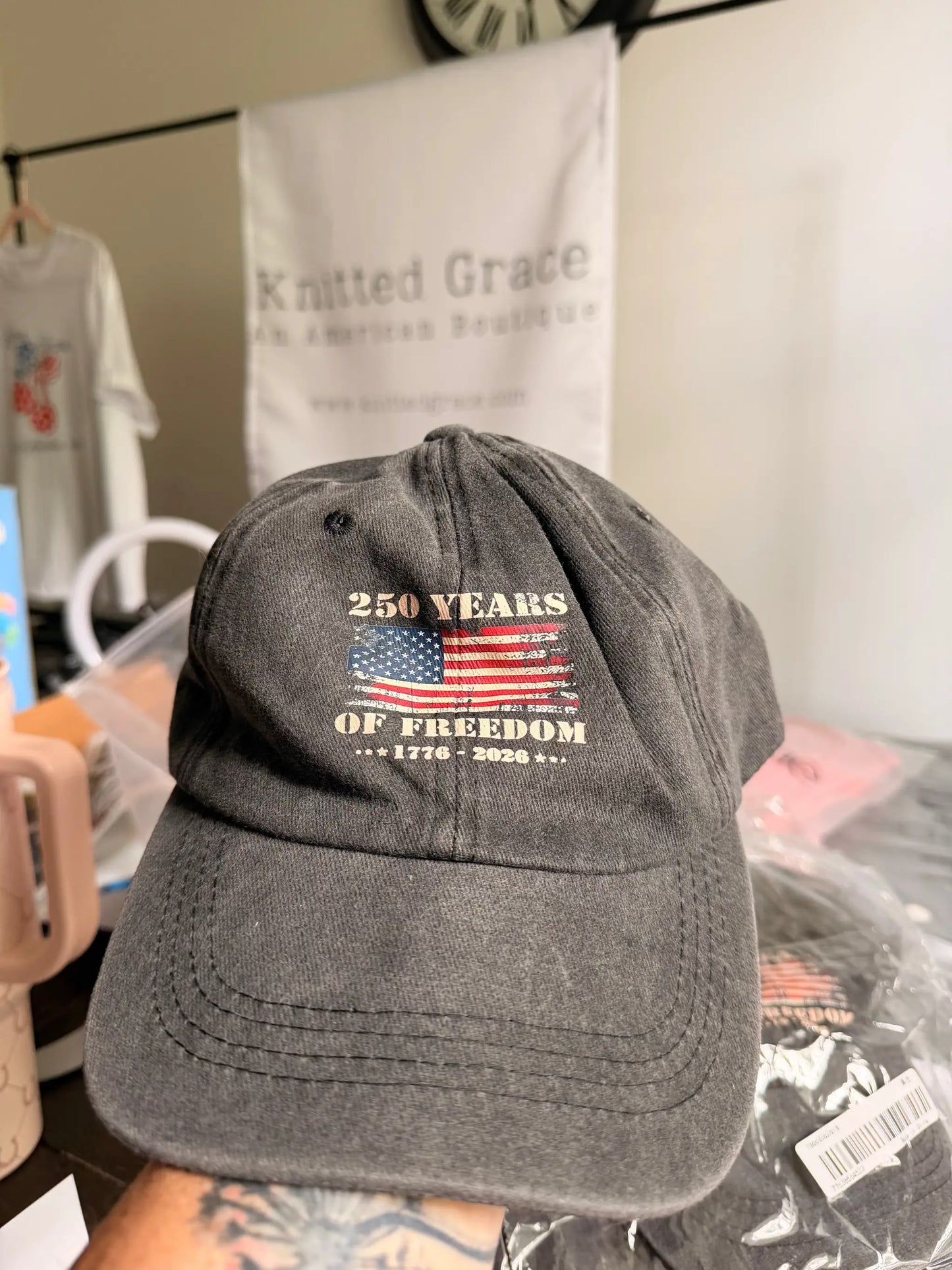 America 250 Vintage Black Baseball Cap by Knitted Grace Boutique