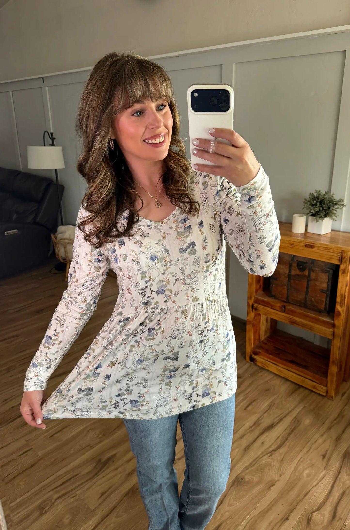 IN STOCK Long Sleeve Sarah Ruffle Top - Olive Meadow by Michelle Mae